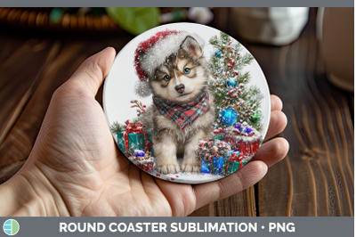 Wolf Round Coaster Woodland Christmas Santa Sublimation Coas