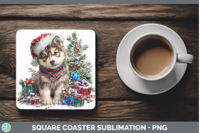 Wolf Square Coaster Woodland Christmas Santa Sublimation Dri