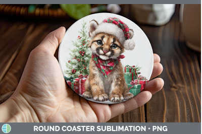 Cougar Round Coaster Woodland Christmas Santa Sublimation Co