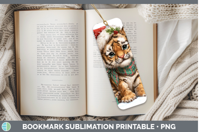 Tiger Bookmark Christmas Santa Hat Sublimation Printable Des