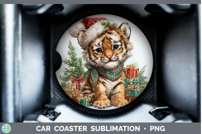 Tiger Car Coaster Christmas Santa Hat Sublimation Drink Mat