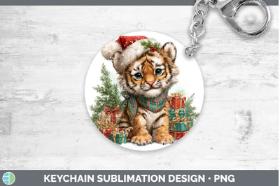 Tiger Keychain Christmas Santa Hat Sublimation Keyring Desig