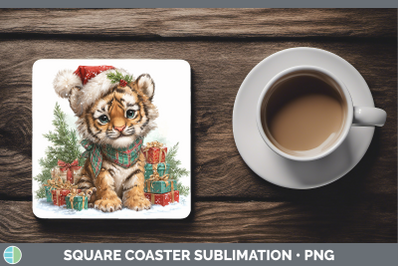 Tiger Square Coaster Christmas Santa Hat Sublimation Drink M