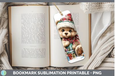Bear Bookmark Christmas Santa Hat Sublimation Printable Desi