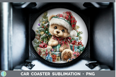 Bear Car Coaster Christmas Santa Hat Sublimation Drink Mat D