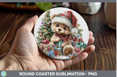 Bear Round Coaster Christmas Santa Hat Sublimation Coaster D