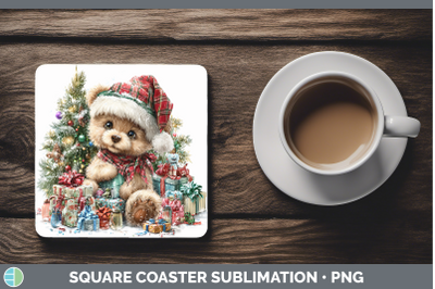 Bear Square Coaster Christmas Santa Hat Sublimation Drink Ma