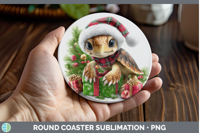 Sea Turtle Round Coaster Christmas Santa Hat Sublimation Coa