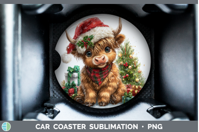 Highland Cow Car Coaster Christmas Santa Hat Sublimation Dri