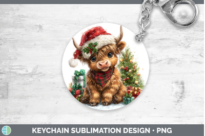 Highland Cow Keychain Christmas Santa Hat Sublimation Keyrin
