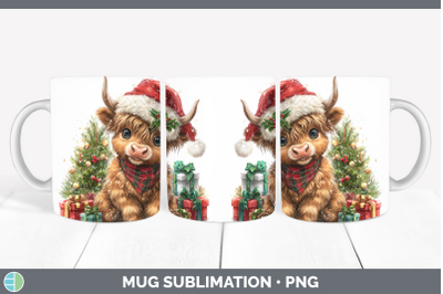Highland Cow Mug Wrap Christmas Santa Hat Sublimation Coffee