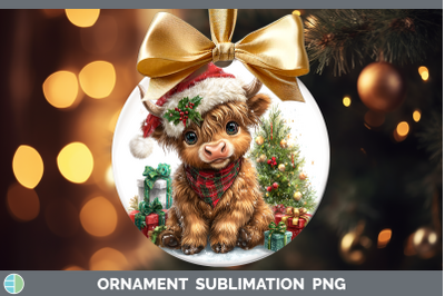 Highland Cow Ornament Christmas Santa Hat Sublimation Bauble