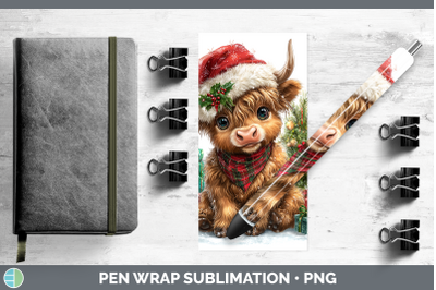 Highland Cow Pen Wrap Christmas Santa Hat Sublimation Pen De