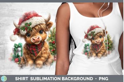 Highland Cow Shirt Christmas Santa Hat Sublimation Backgroun