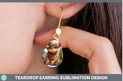 Highland Cow Teardrop Earrings Christmas Santa Hat Sublimati