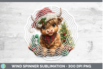 Highland Cow Wind Spinner Christmas Santa Hat Sublimation Sp