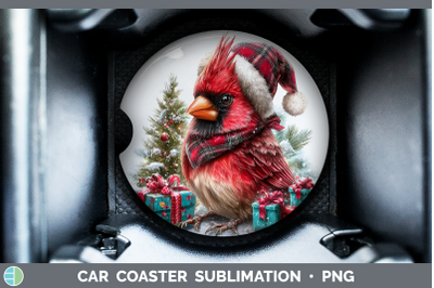 Cardinal Car Coaster Christmas Santa Hat Sublimation Drink M