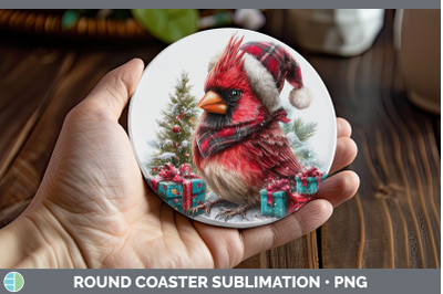 Cardinal Round Coaster Christmas Santa Hat Sublimation Coast