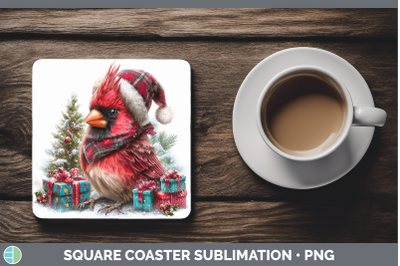 Cardinal Square Coaster Christmas Santa Hat Sublimation Drin