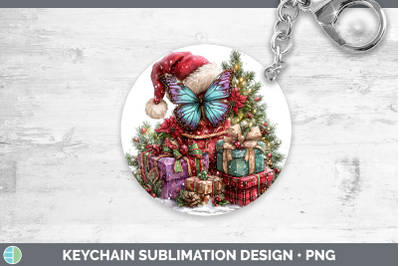 Butterfly Keychain Christmas Santa Hat Sublimation Keyring D