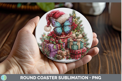 Butterfly Round Coaster Christmas Santa Hat Sublimation Coas