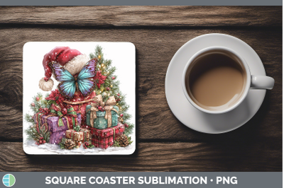 Butterfly Square Coaster Christmas Santa Hat Sublimation Dri