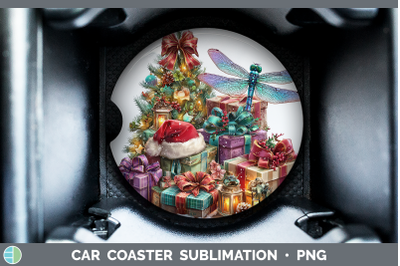 Dragonfly Car Coaster Christmas Santa Hat Sublimation Drink