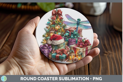 Dragonfly Round Coaster Christmas Santa Hat Sublimation Coas