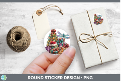 Christmas Santa Hat Dragonfly Stickers | Round Labels Design