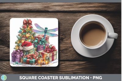 Dragonfly Square Coaster Christmas Santa Hat Sublimation Dri
