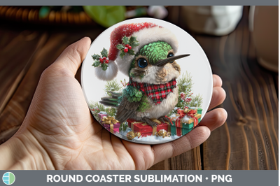 Hummingbird Round Coaster Christmas Santa Hat Sublimation Co