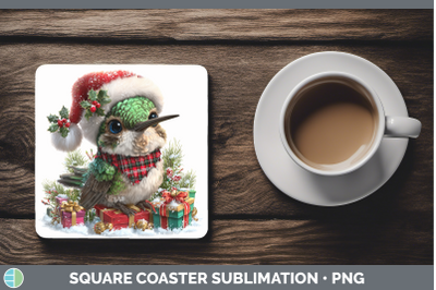 Hummingbird Square Coaster Christmas Santa Hat Sublimation D
