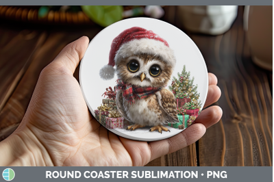 Owl Round Coaster Christmas Santa Hat Sublimation Coaster De
