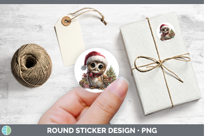 Christmas Santa Hat Owl Stickers | Round Labels Designs