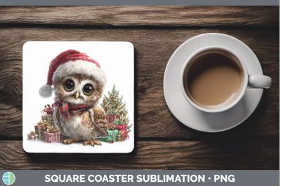 Owl Square Coaster Christmas Santa Hat Sublimation Drink Mat