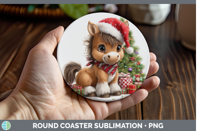 Horse Round Coaster Christmas Santa Hat Sublimation Coaster