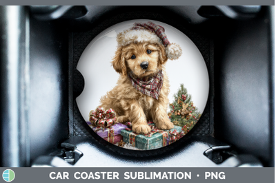 Puppy Car Coaster Christmas Santa Hat Sublimation Drink Mat