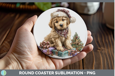 Puppy Round Coaster Christmas Santa Hat Sublimation Coaster