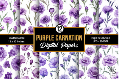 Purple Watercolor Carnation Seamless Pattern