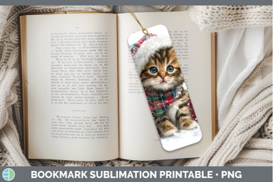 Kitten Bookmark Christmas Santa Hat Sublimation Printable De