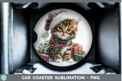Kitten Car Coaster Christmas Santa Hat Sublimation Drink Mat