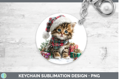 Kitten Keychain Christmas Santa Hat Sublimation Keyring Desi