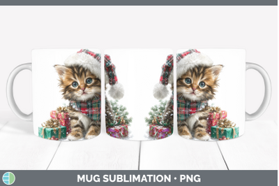 Kitten Mug Wrap Christmas Santa Hat Sublimation Coffee Cup D