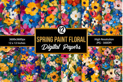 Spring Impasto Painted Flowers Seamless Patterns