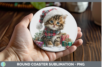 Kitten Round Coaster Christmas Santa Hat Sublimation Coaster