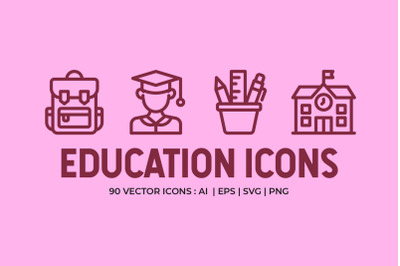 Back to School Education Line Icons