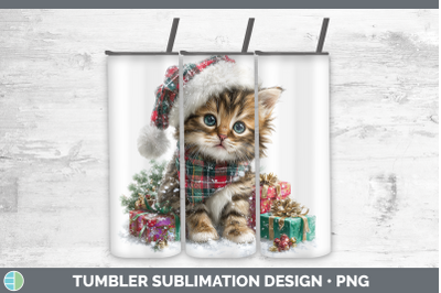 Kitten Tumbler Christmas Santa Hat Sublimation 20 oz Skinny