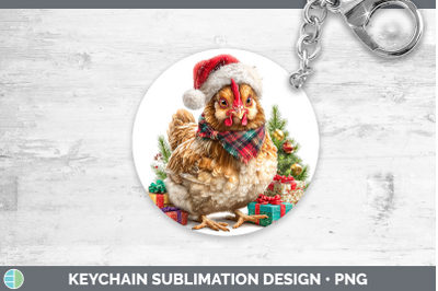 Chicken Keychain Christmas Santa Hat Sublimation Keyring Des