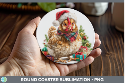 Chicken Round Coaster Christmas Santa Hat Sublimation Coaste