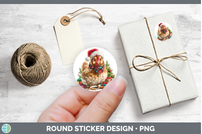 Christmas Santa Hat Chicken Stickers | Round Labels Designs